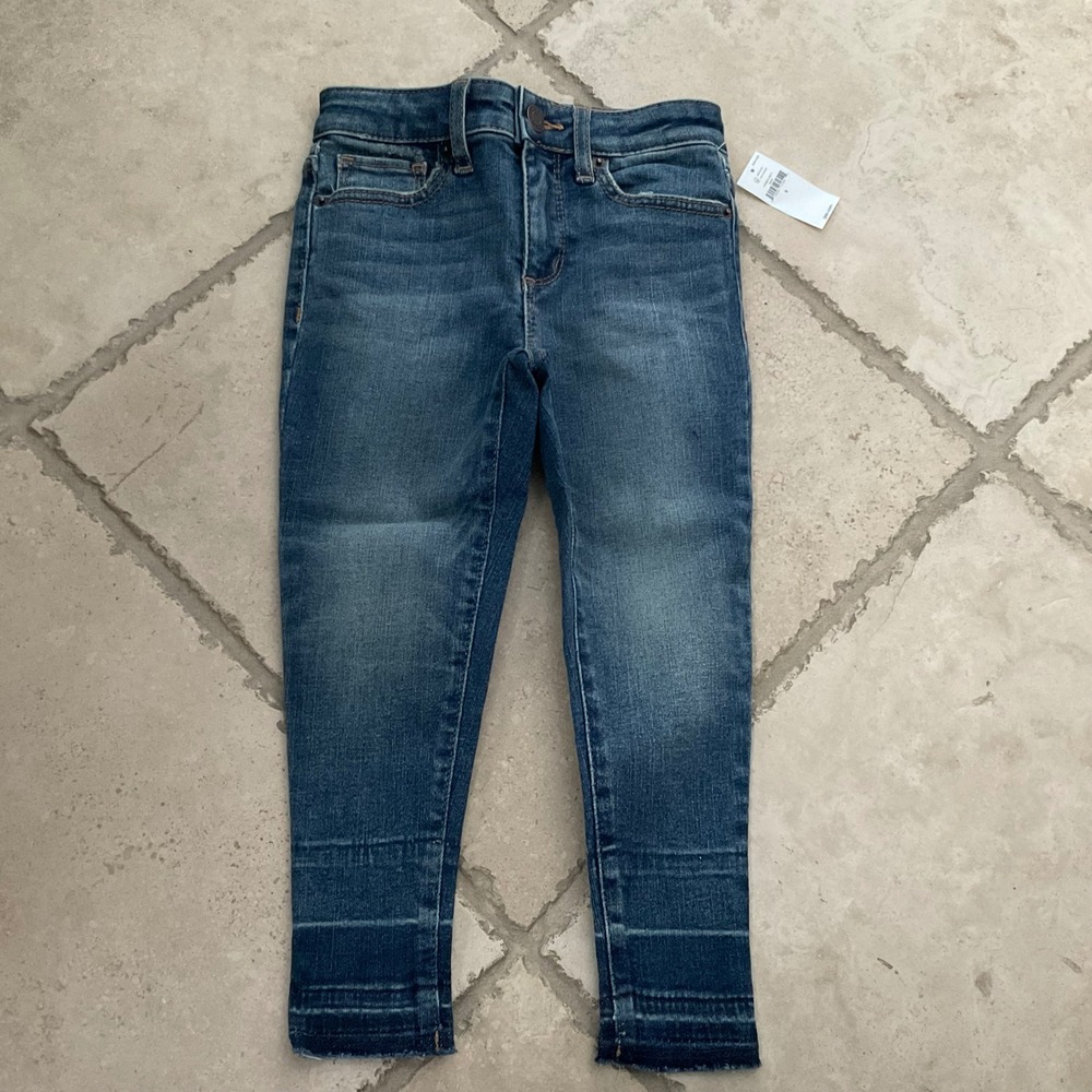 Gap Kids Girls Size 5 High Rise Jegging Ankle Jeans Dark Wash Released‎ Raw Hem